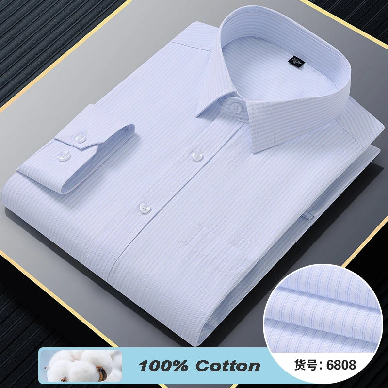 Plus Size 8XL 7XL 6XL Quality 100% Cotton Men's Shirts Long Sleeve Slim Fit Business Formal Striped Shirt Social Male Clothing