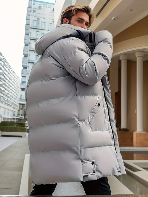 2026 Warm Hooded Mid-length Jacket Mens Casual Zip Up Cotton Padded Jacket Overcoat Autumn Winter Windbreaker Coats Men Clothing