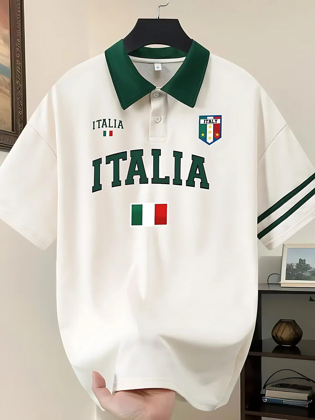 American men's summer striped Italian letter print comfortable and breathable polo short sleeved T-shirt outdoor casual top