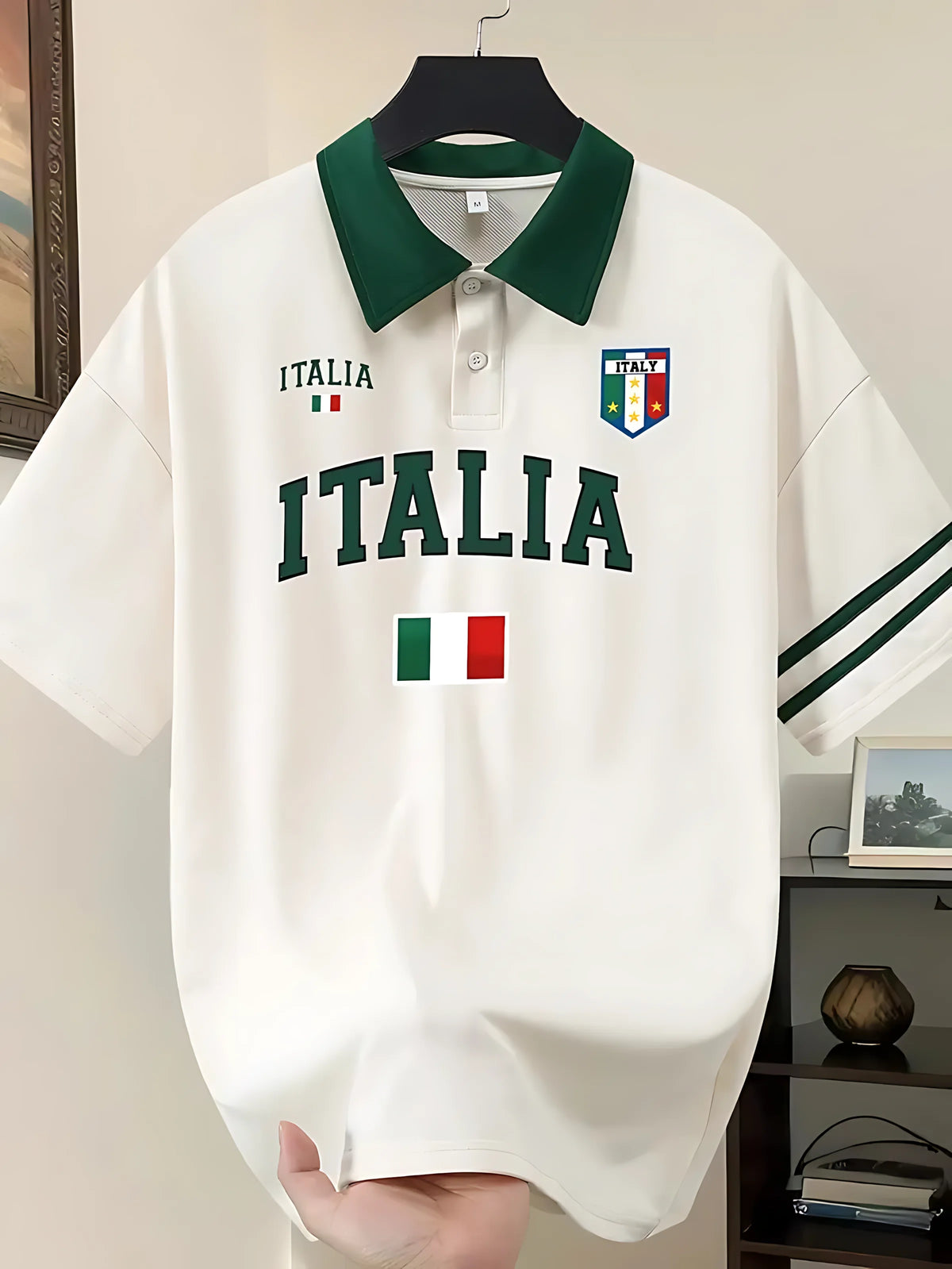 American men's summer striped Italian letter print comfortable and breathable polo short sleeved T-shirt outdoor casual top