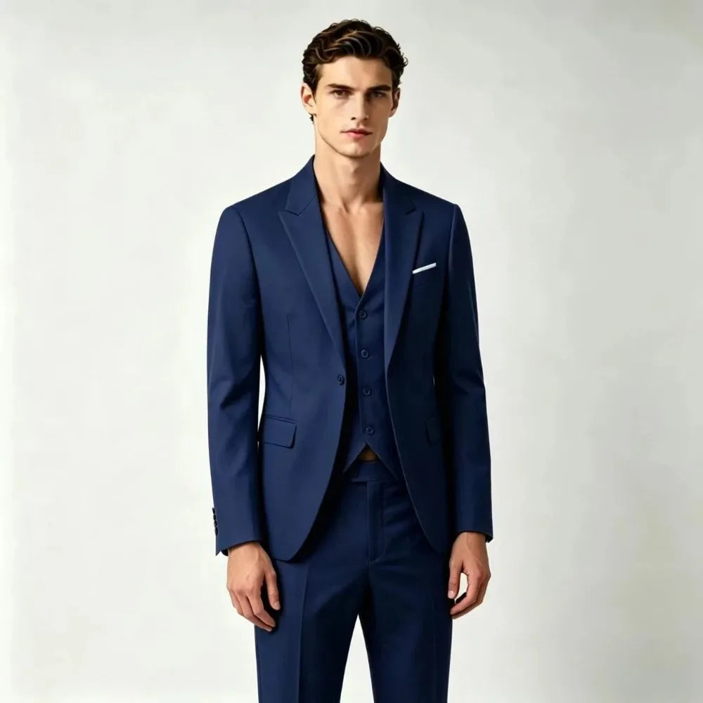 Men Suits Blazers 3 Pieces 2 Sets Elegant  Wedding Business Vest Pants Blue Coats 2022 Formal Jackets Korean