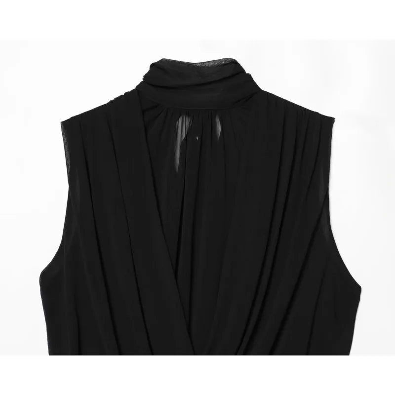 Women's Draped Balloon Vest Spring Summer High Neck Sleeveless Women Tank Top Crossover Puffed Hem Simple Female Chic Tops
