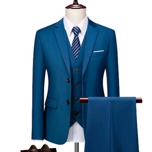 Men Suits Blazers 3 Pieces 2 Sets Elegant  Wedding Business Vest Pants Blue Coats 2022 Formal Jackets Korean