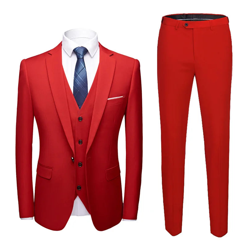 Men Suits Blazers 3 Pieces 2 Sets Elegant  Wedding Business Vest Pants Blue Coats 2022 Formal Jackets Korean