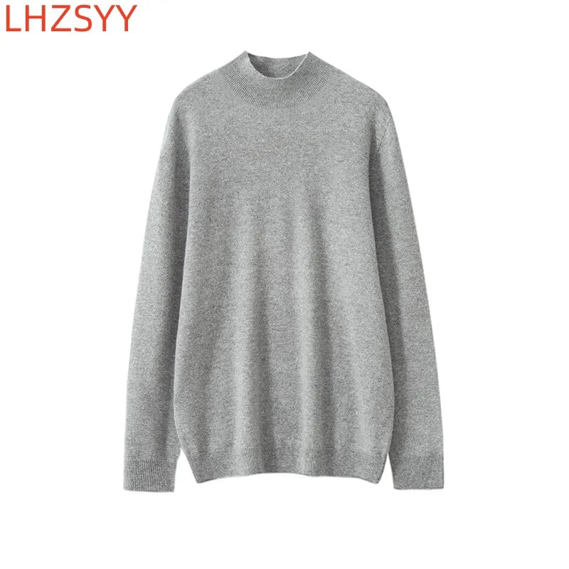 Men's Semi-High Collar First-line Clothing 100% Pure Wool Sweater Autumn New Loose Knit Pullover Leisure Long Sleeve Jacket Tops