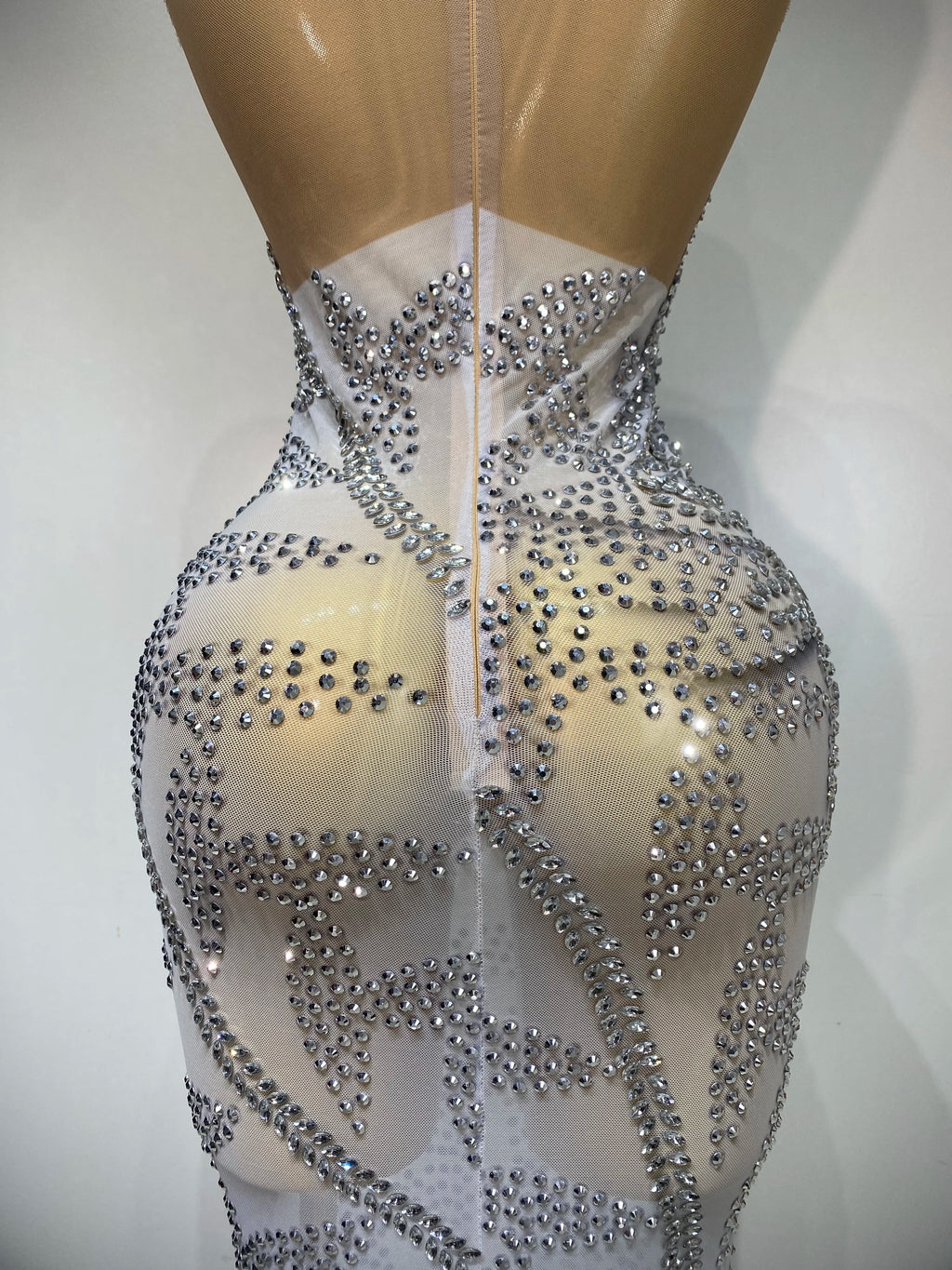 Luxury Rhinestone Sleeveless Silver Long Dress Women Sexy Mesh See Through Evening Prom Birthday Photo Shoot Singer Stage Outfit