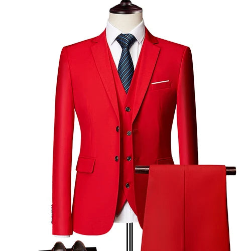 Men Suits Blazers 3 Pieces 2 Sets Elegant  Wedding Business Vest Pants Blue Coats 2022 Formal Jackets Korean