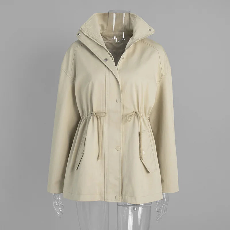 Tossy Stand Collar Lace-Up Trench Jacket Fashion Female Autumn 2025 Commute Long Sleeves Casual Women's High Waist Trench Coat