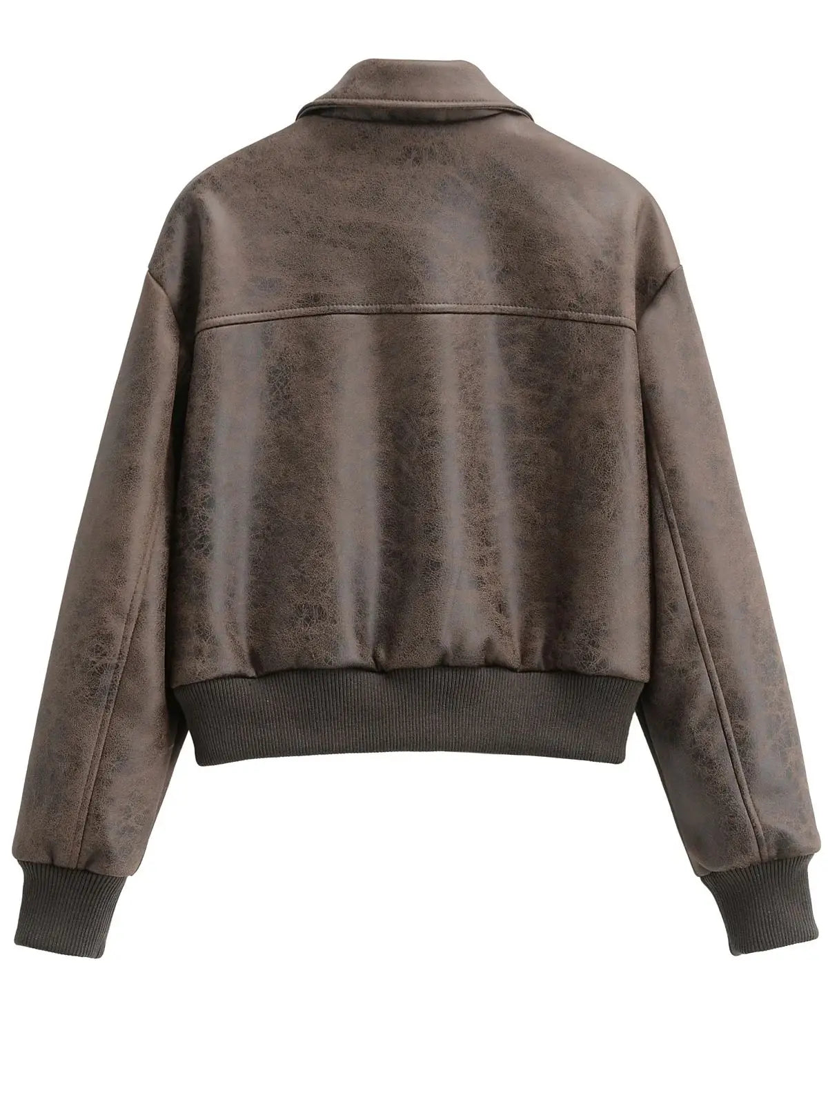 Women Retro Vintage Coffee Faux Leather PU Baseball Jackets Female Moto Biker Pockets Mate Suede Loose Fit Streetwear Coats Tops