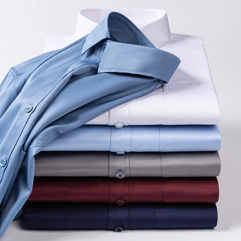 New Elasticity Anti-Wrinkle Men's Shirts Long Sleeves Dress Shirts For Men Slim Fit Camisa Social Business Blouse White Shirt