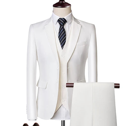 Men Suits Blazers 3 Pieces 2 Sets Elegant  Wedding Business Vest Pants Blue Coats 2022 Formal Jackets Korean