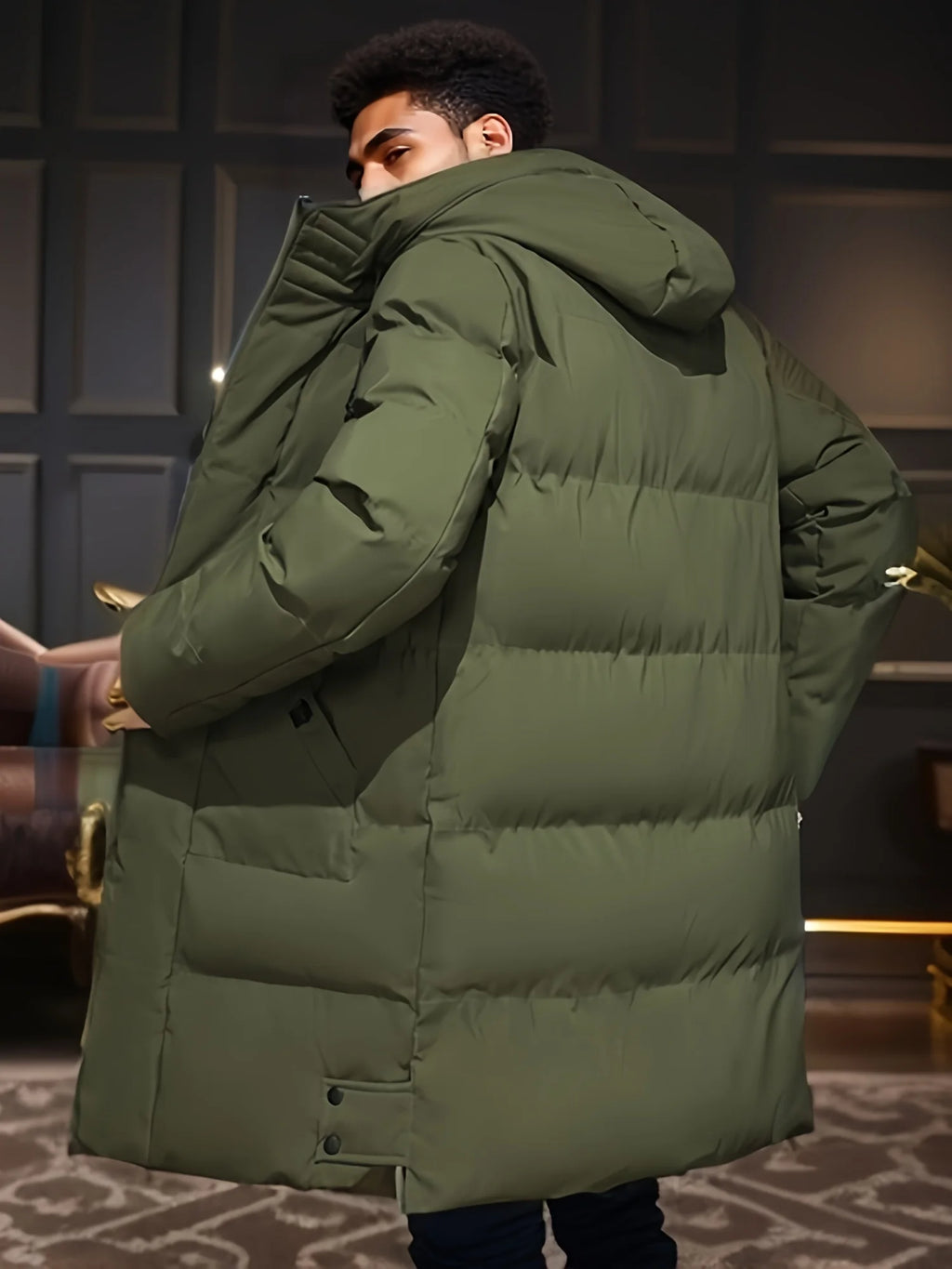 2026 Warm Hooded Mid-length Jacket Mens Casual Zip Up Cotton Padded Jacket Overcoat Autumn Winter Windbreaker Coats Men Clothing