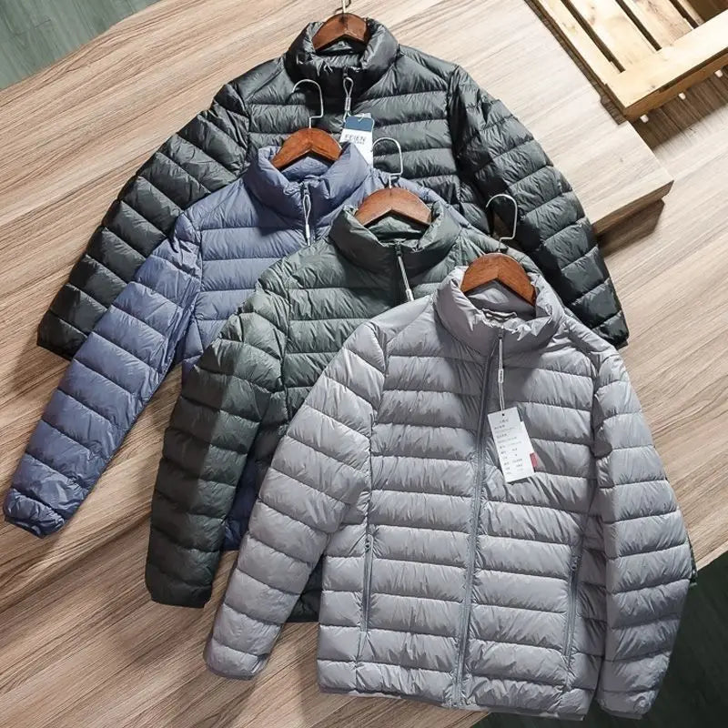 Lightweight Men's Quilted Jacket Hooded Stand Collar All-Match Winter Coat Casual Versatile Cotton Blend Fashion for All Seasons