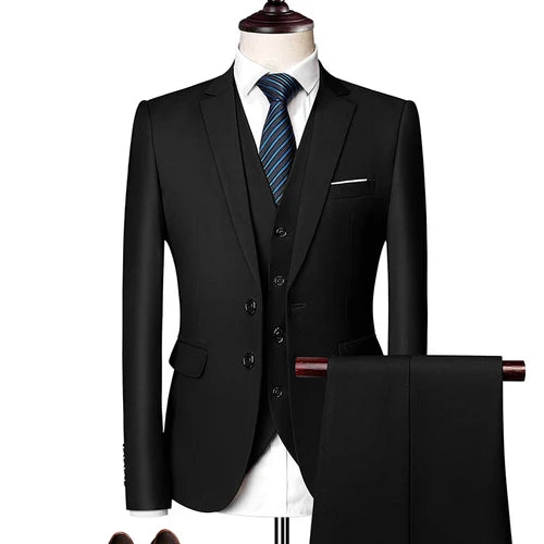 Men Suits Blazers 3 Pieces 2 Sets Elegant  Wedding Business Vest Pants Blue Coats 2022 Formal Jackets Korean