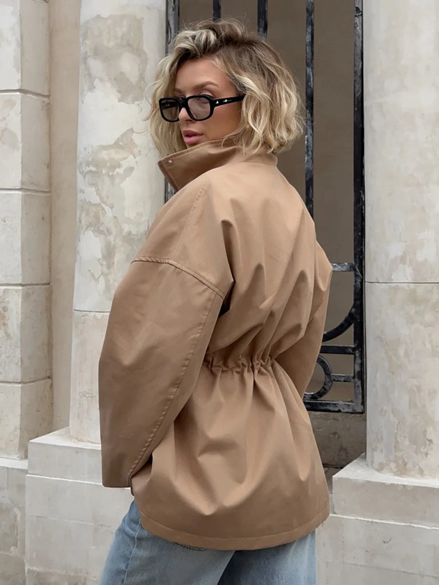 Tossy Stand Collar Lace-Up Trench Jacket Fashion Female Autumn 2025 Commute Long Sleeves Casual Women's High Waist Trench Coat
