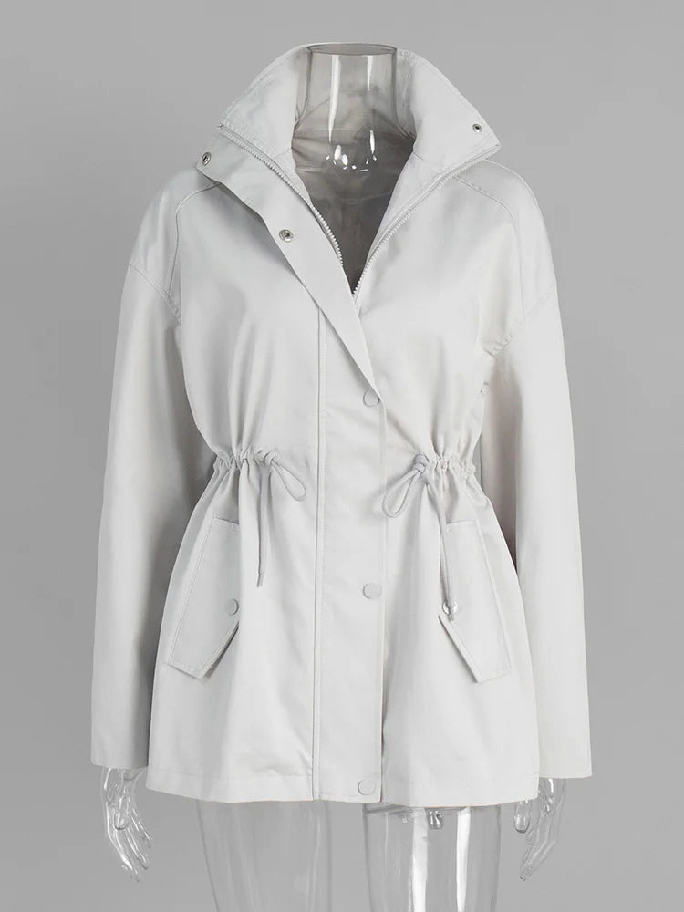 Tossy Stand Collar Lace-Up Trench Jacket Fashion Female Autumn 2025 Commute Long Sleeves Casual Women's High Waist Trench Coat
