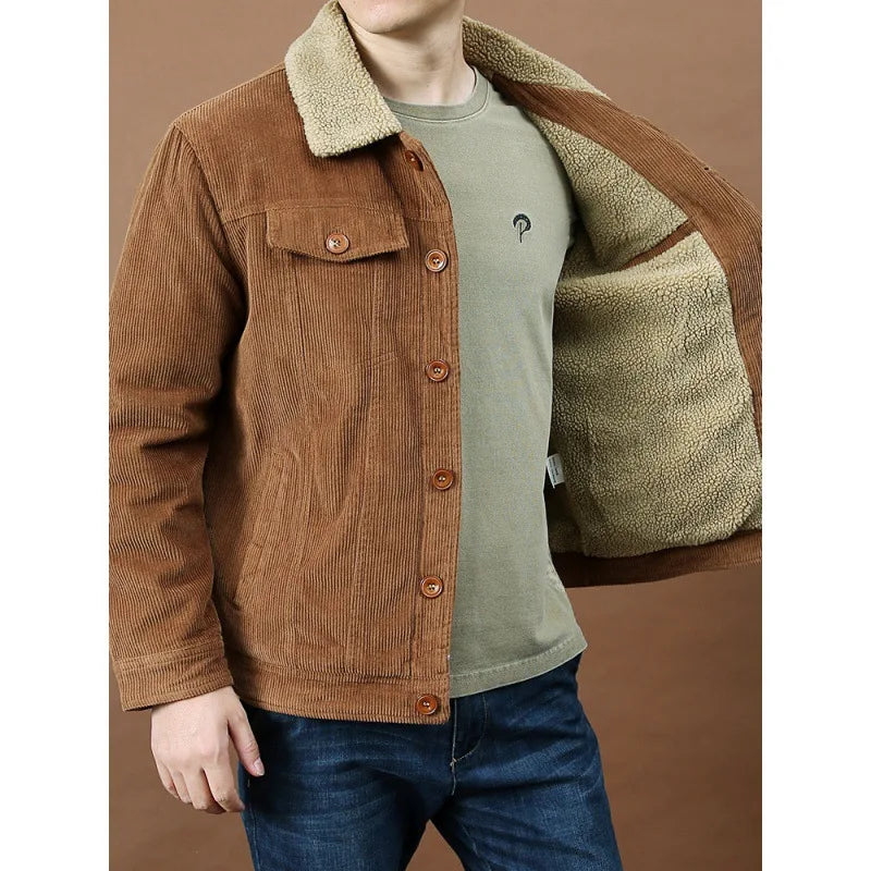 Men's Outdoor Sportswear Parkas Men's Corduroy Jacket High-quality Plush Retro Short Style Lapel Button Thick Winter Warm Jacket