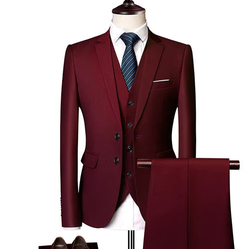 Men Suits Blazers 3 Pieces 2 Sets Elegant  Wedding Business Vest Pants Blue Coats 2022 Formal Jackets Korean