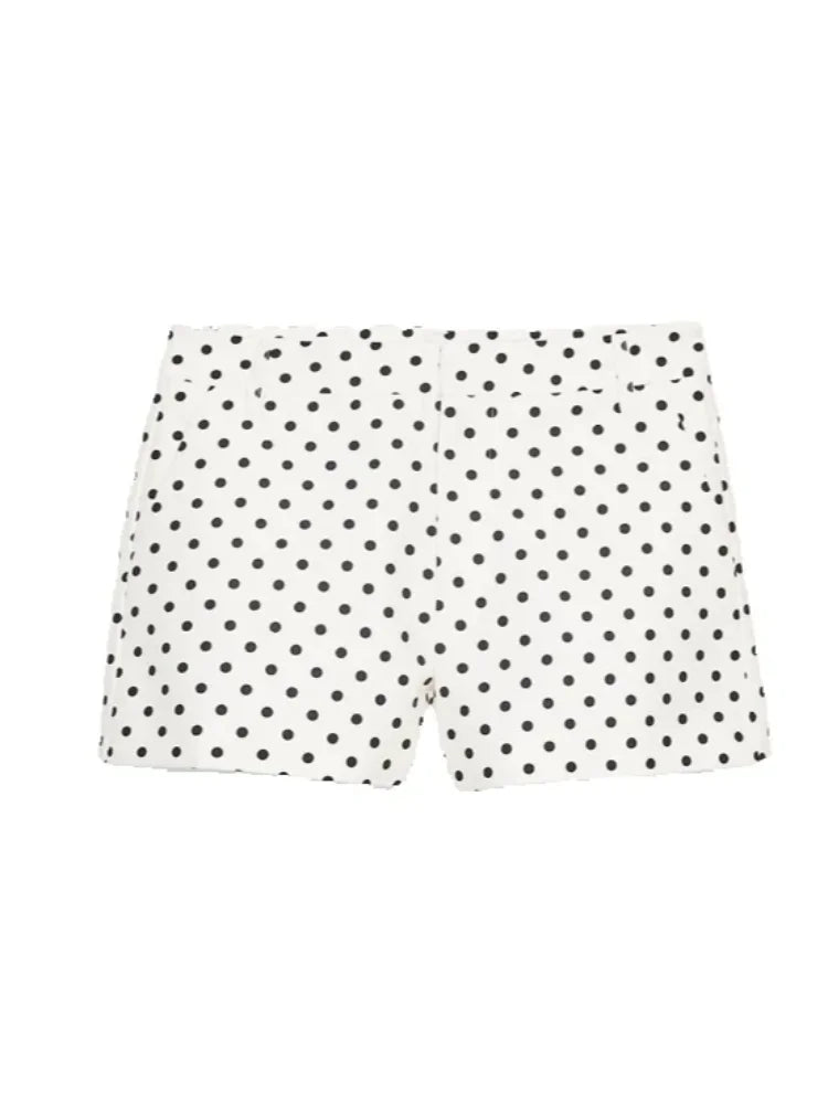 Elegant Polka Dot Jacket Sets For Women Autumn Stand Collar Drawstring Coats High Waist Shorts 2 Pieces Sets Lady Street Outfits