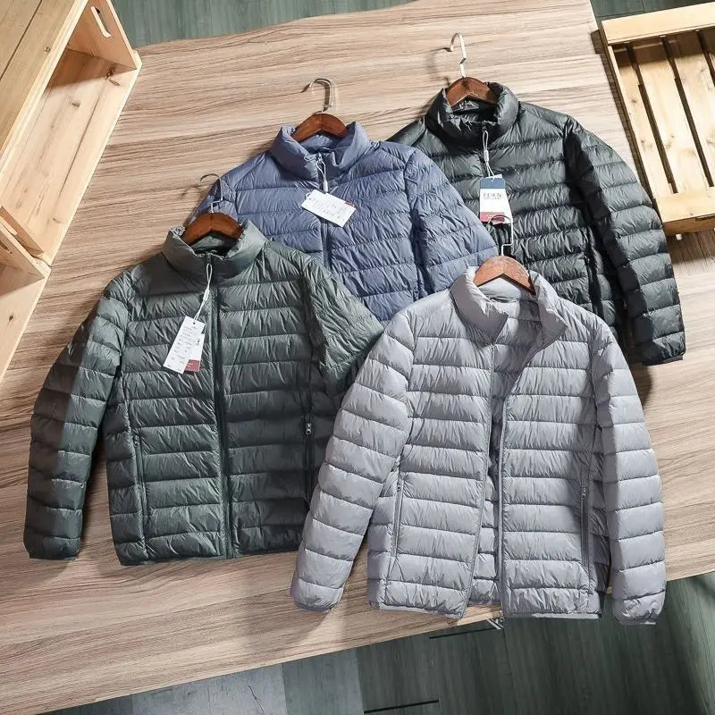 Lightweight Men's Quilted Jacket Hooded Stand Collar All-Match Winter Coat Casual Versatile Cotton Blend Fashion for All Seasons