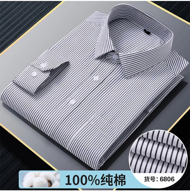Plus Size 8XL 7XL 6XL Quality 100% Cotton Men's Shirts Long Sleeve Slim Fit Business Formal Striped Shirt Social Male Clothing