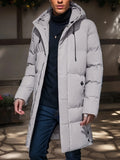 2026 Warm Hooded Mid-length Jacket Mens Casual Zip Up Cotton Padded Jacket Overcoat Autumn Winter Windbreaker Coats Men Clothing