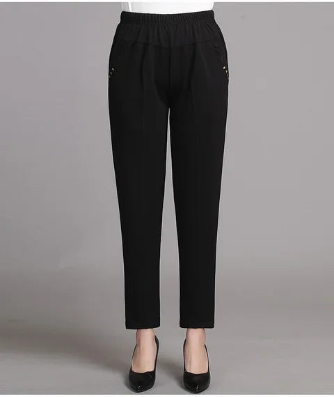 5XL 6XL 7XL 8XL Women Summer Pants Plus size Elastic High Waist Casual Ninth Pants Middle-aged Elderly Female Straight Mom Pants