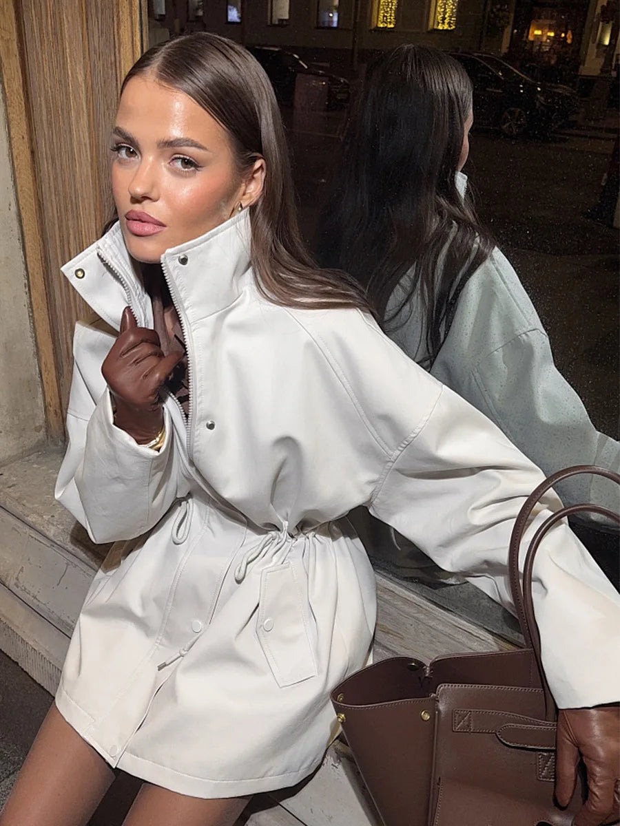 Tossy Stand Collar Lace-Up Trench Jacket Fashion Female Autumn 2025 Commute Long Sleeves Casual Women's High Waist Trench Coat