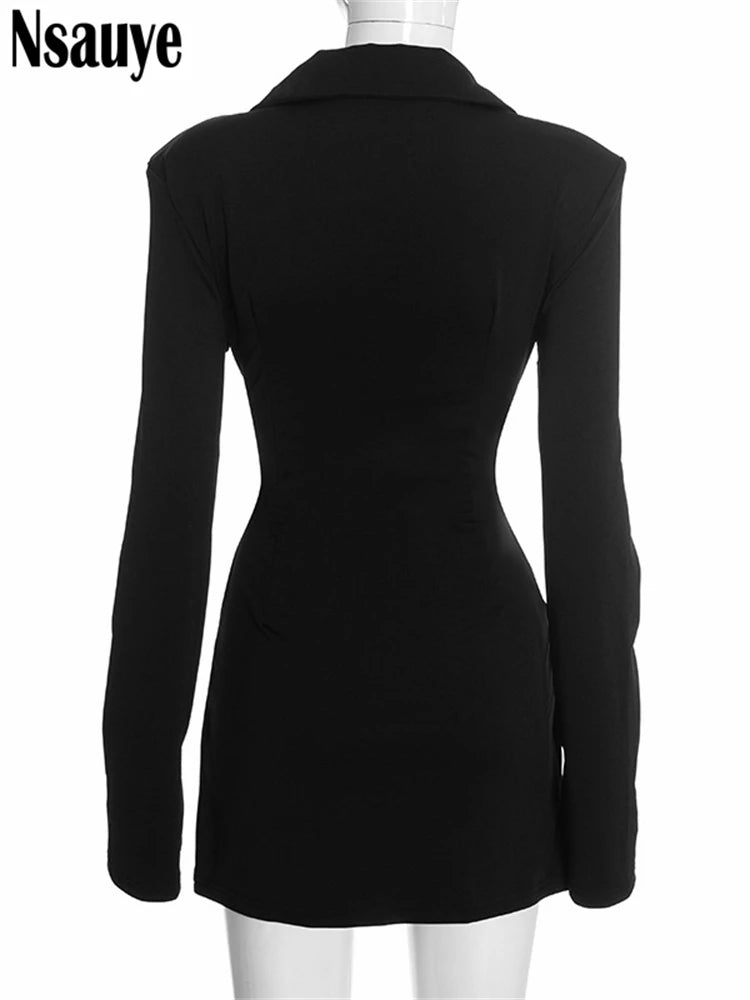 Nsauye Elegant Evening Short Dress Women Fall Long Sleeve Sexy Fashion Night Club Party White Mini Wrap Corset Dress 2025 Winter