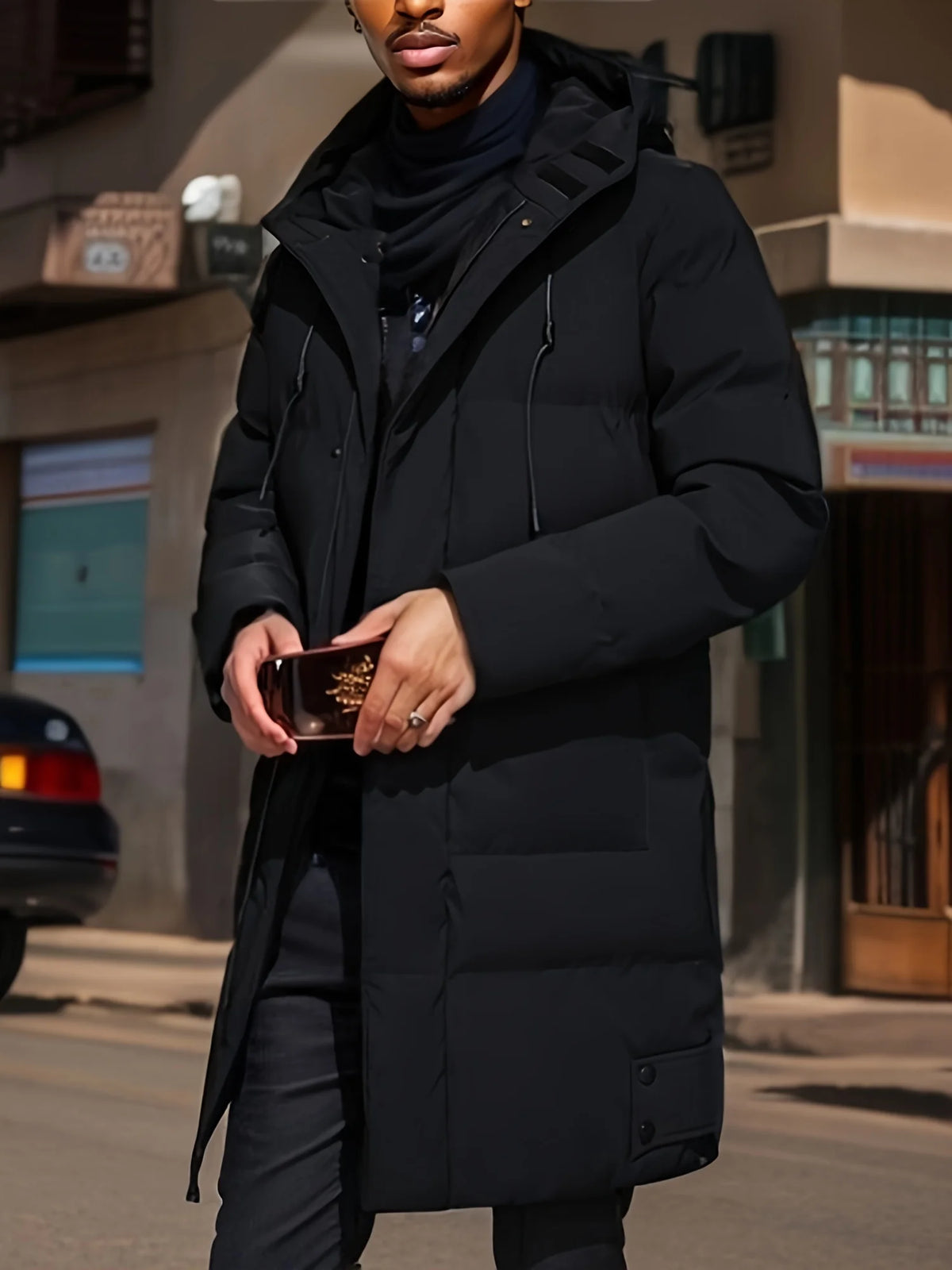 2026 Warm Hooded Mid-length Jacket Mens Casual Zip Up Cotton Padded Jacket Overcoat Autumn Winter Windbreaker Coats Men Clothing