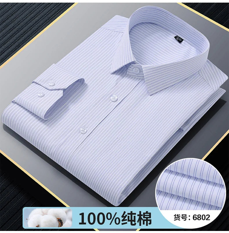 Plus Size 8XL 7XL 6XL Quality 100% Cotton Men's Shirts Long Sleeve Slim Fit Business Formal Striped Shirt Social Male Clothing