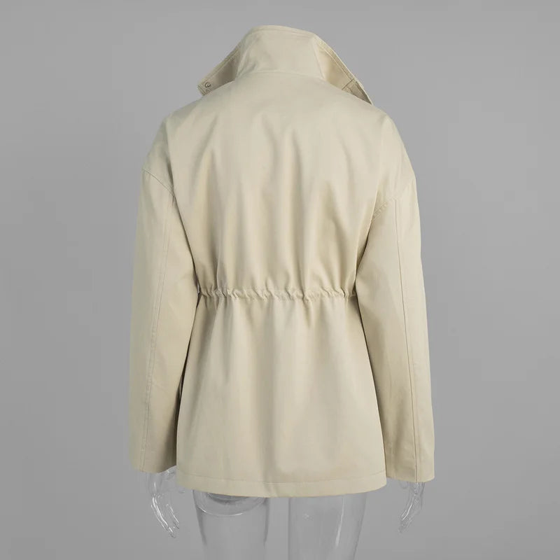 Tossy Stand Collar Lace-Up Trench Jacket Fashion Female Autumn 2025 Commute Long Sleeves Casual Women's High Waist Trench Coat