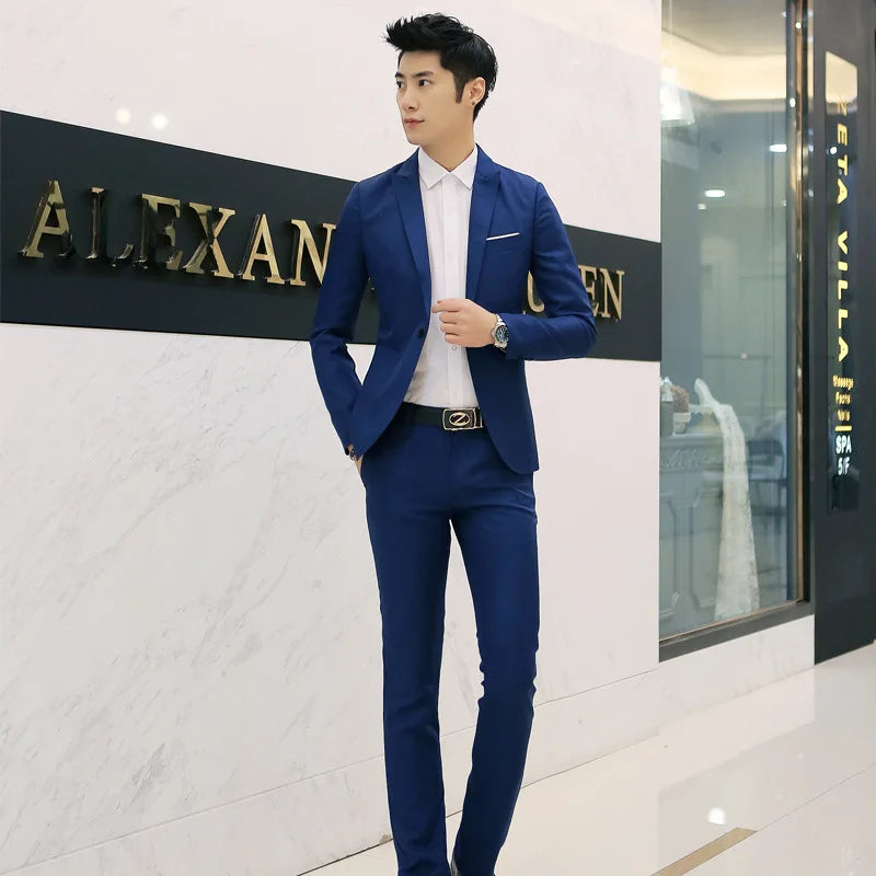 Men Suits Blazers 3 Pieces 2 Sets Elegant  Wedding Business Vest Pants Blue Coats 2022 Formal Jackets Korean