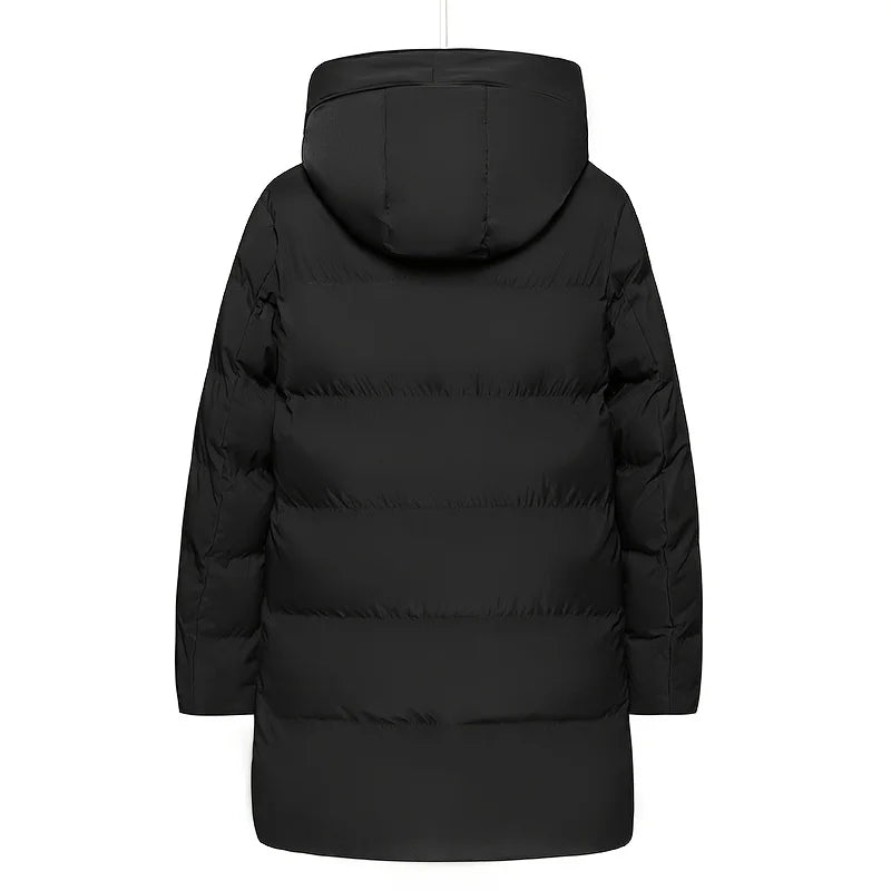 2026 Warm Hooded Mid-length Jacket Mens Casual Zip Up Cotton Padded Jacket Overcoat Autumn Winter Windbreaker Coats Men Clothing