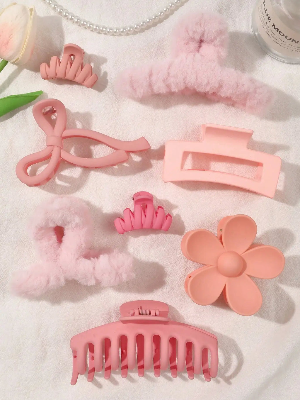 8Pcs Autumn Winter Pink Fashion Hair Accessories for Women 4.9Inch Large Hair Claw Clips,Matte Banana Clip,Strong Hold Jaw Clip
