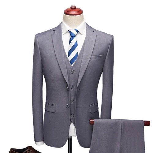 Men Suits Blazers 3 Pieces 2 Sets Elegant  Wedding Business Vest Pants Blue Coats 2022 Formal Jackets Korean