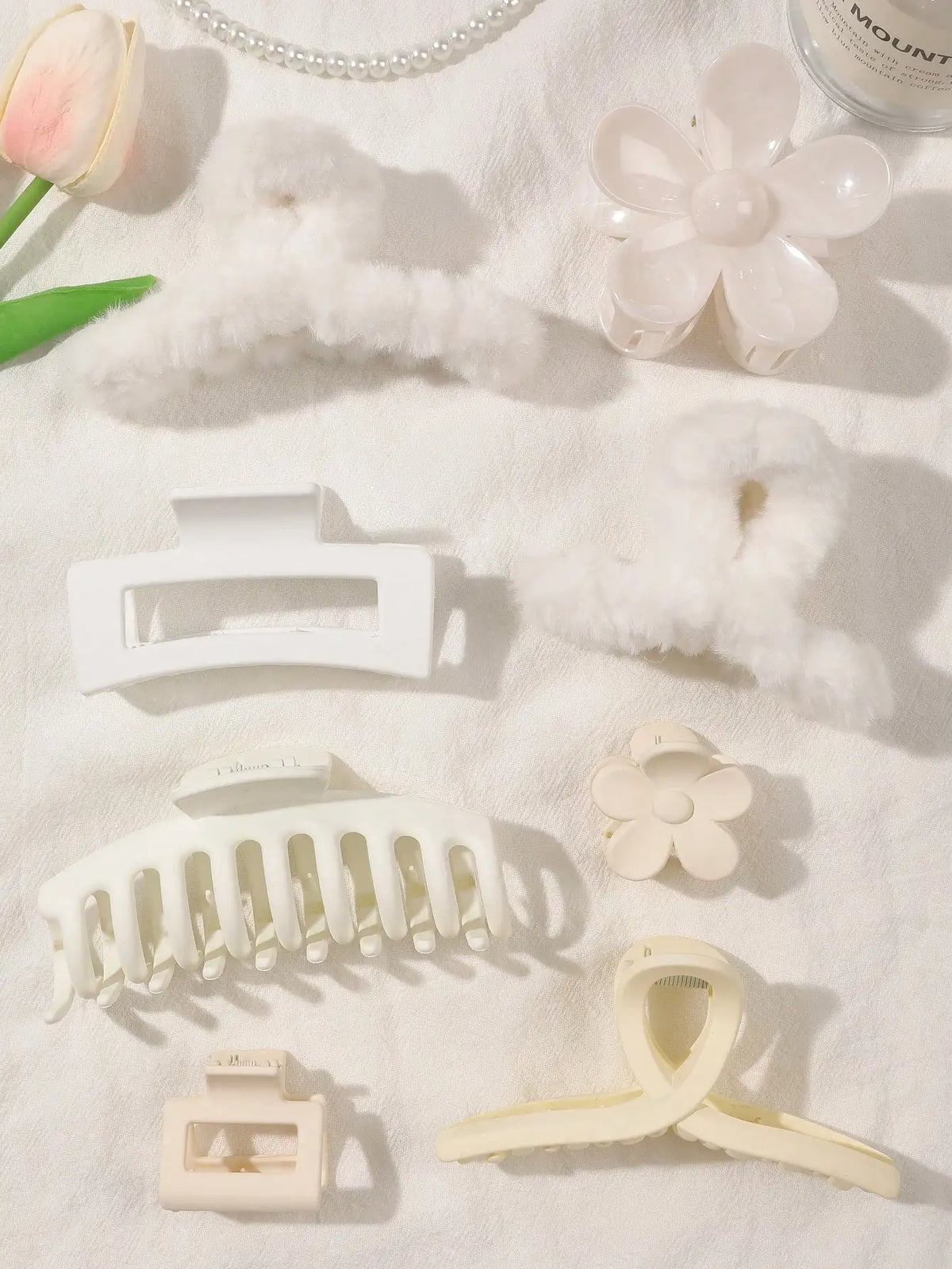 8Pcs Autumn Winter Pink Fashion Hair Accessories for Women 4.9Inch Large Hair Claw Clips,Matte Banana Clip,Strong Hold Jaw Clip