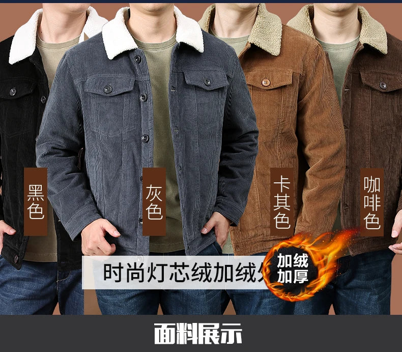 Men's Outdoor Sportswear Parkas Men's Corduroy Jacket High-quality Plush Retro Short Style Lapel Button Thick Winter Warm Jacket