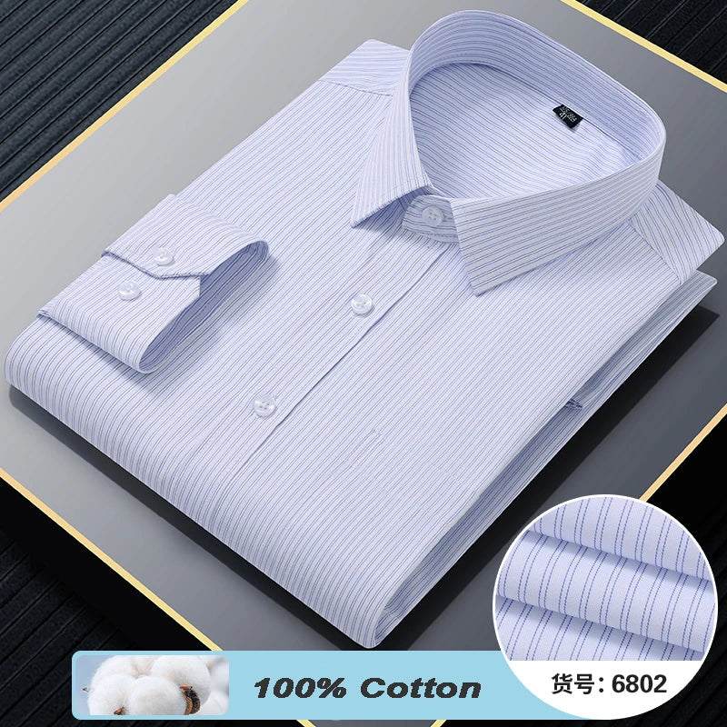 Plus Size 8XL 7XL 6XL Quality 100% Cotton Men's Shirts Long Sleeve Slim Fit Business Formal Striped Shirt Social Male Clothing