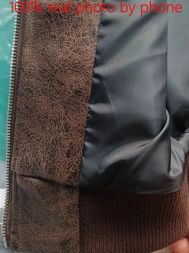 Women Retro Vintage Coffee Faux Leather PU Baseball Jackets Female Moto Biker Pockets Mate Suede Loose Fit Streetwear Coats Tops