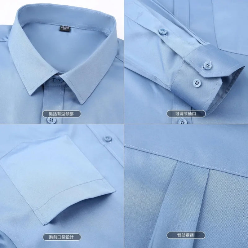 New Elasticity Anti-Wrinkle Men's Shirts Long Sleeves Dress Shirts For Men Slim Fit Camisa Social Business Blouse White Shirt