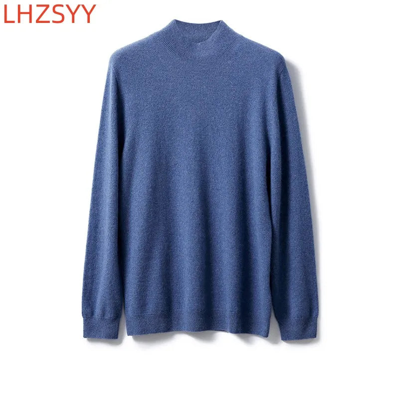 Men's Semi-High Collar First-line Clothing 100% Pure Wool Sweater Autumn New Loose Knit Pullover Leisure Long Sleeve Jacket Tops