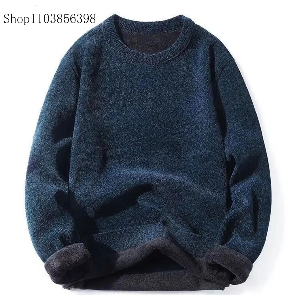 Men's Sweater Wool Warm Pullovers O-Neck Knit Winter Fit Tops Male Thick Knitwear Mens Jumpers Bottoming Shirt Plus Size 4XL 3XL