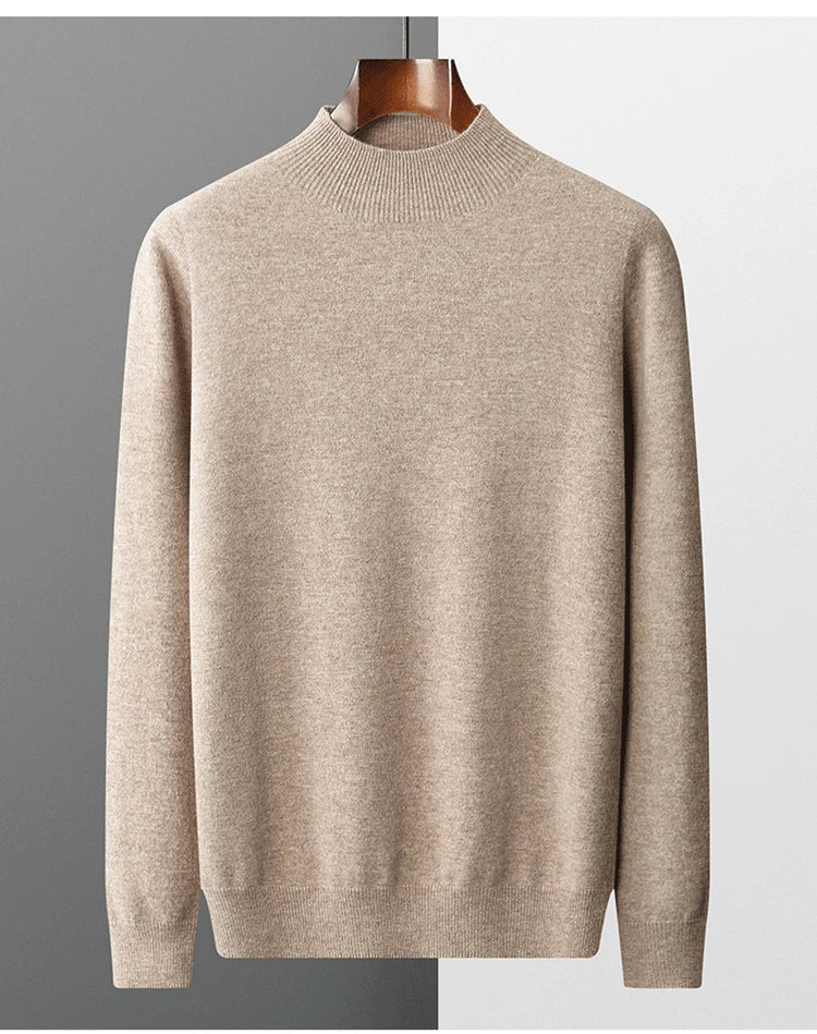Men's Semi-High Collar First-line Clothing 100% Pure Wool Sweater Autumn New Loose Knit Pullover Leisure Long Sleeve Jacket Tops