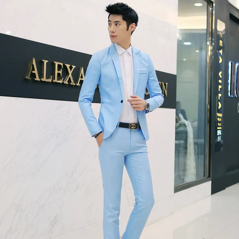 Men Suits Blazers 3 Pieces 2 Sets Elegant  Wedding Business Vest Pants Blue Coats 2022 Formal Jackets Korean