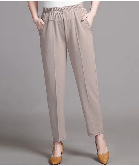 5XL 6XL 7XL 8XL Women Summer Pants Plus size Elastic High Waist Casual Ninth Pants Middle-aged Elderly Female Straight Mom Pants