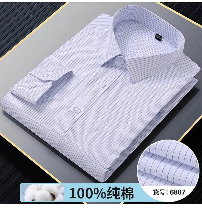 Plus Size 8XL 7XL 6XL Quality 100% Cotton Men's Shirts Long Sleeve Slim Fit Business Formal Striped Shirt Social Male Clothing