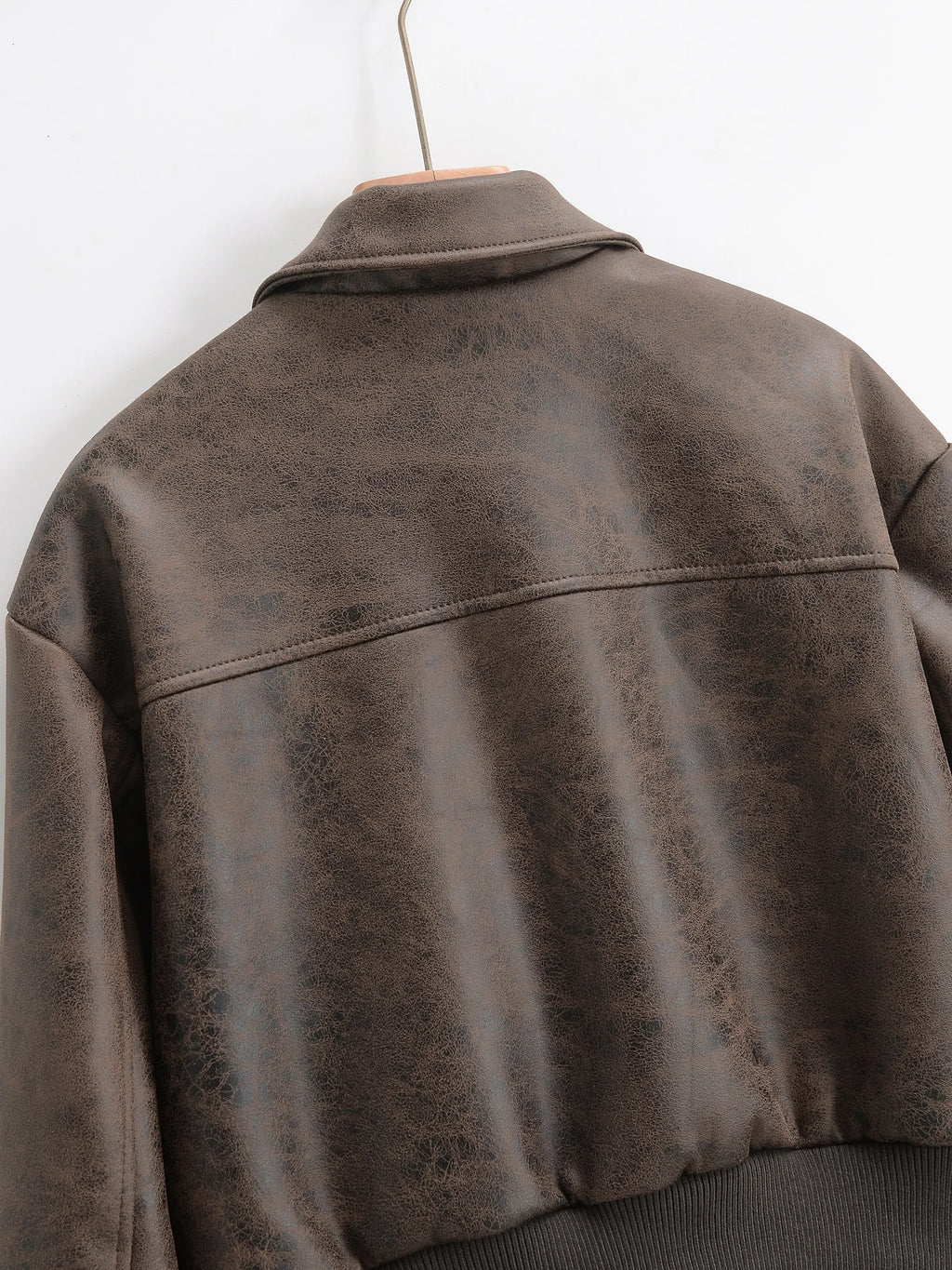 Women Retro Vintage Coffee Faux Leather PU Baseball Jackets Female Moto Biker Pockets Mate Suede Loose Fit Streetwear Coats Tops