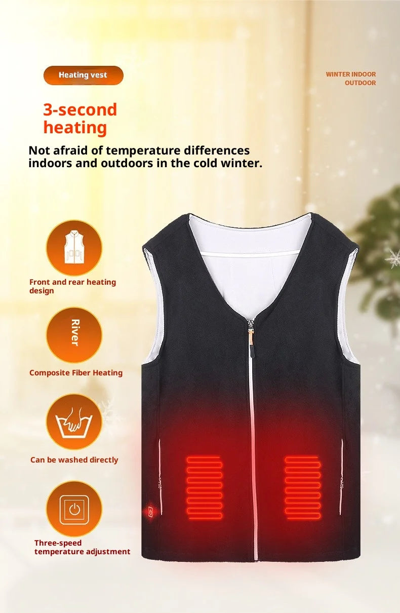 Heated Fleece Vest Smart Warming Jacket Winter Electric Thermal Coat Men Women USB Charging Lightweight Outdoor Sports
