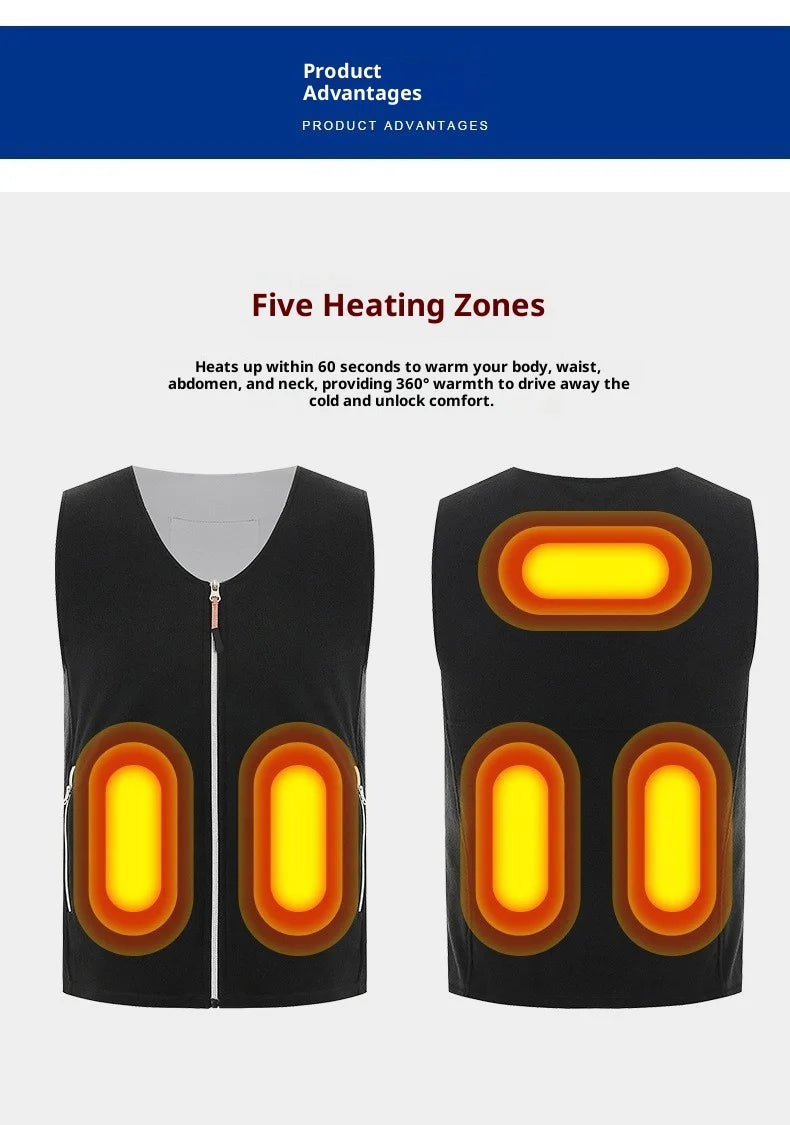 Heated Fleece Vest Smart Warming Jacket Winter Electric Thermal Coat Men Women USB Charging Lightweight Outdoor Sports